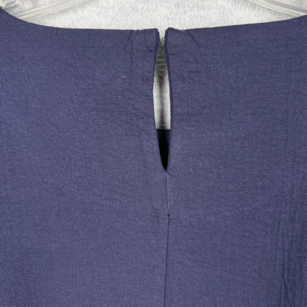 J Crew Factory M Solid Ruffle Sleeve Shift Dress Navy Blue Textured Cotton Blend - Picture 6 of 12